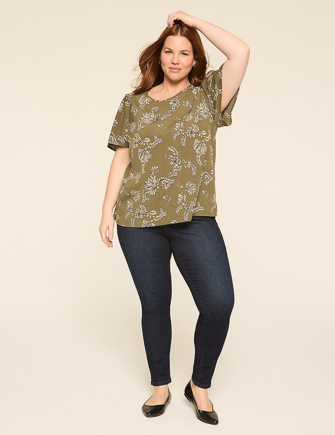 Smocked-Shoulder Crew-Neck Top Product Image 3