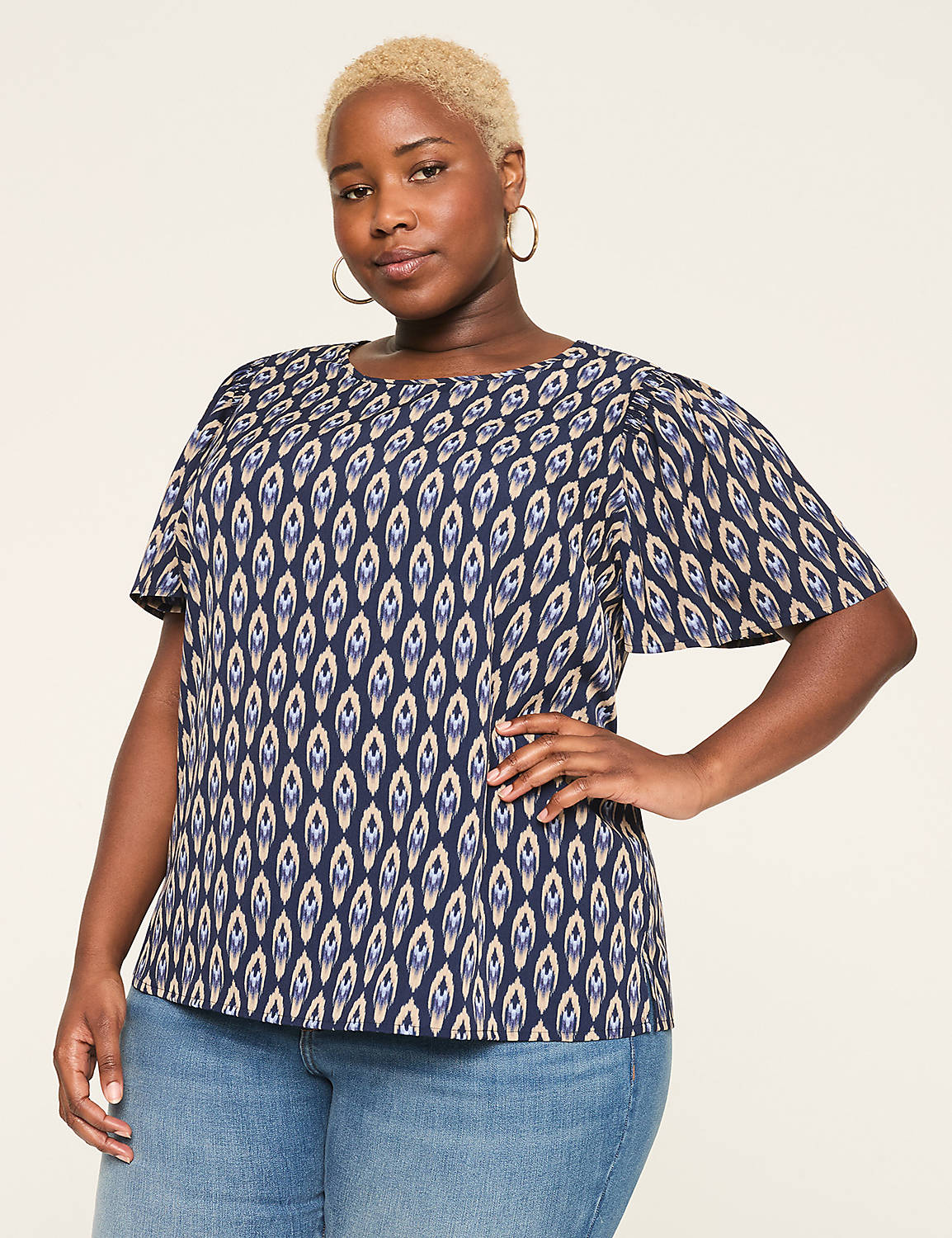 Smocked-Shoulder Crew-Neck Top Product Image 1