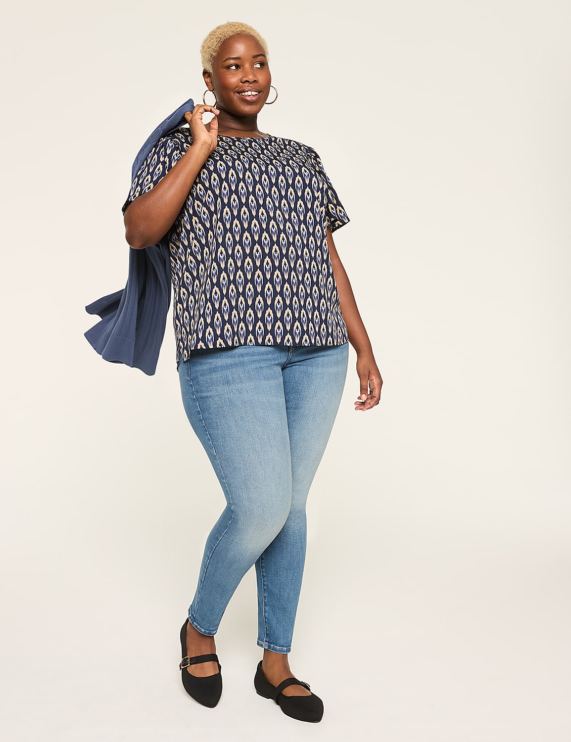 Smocked-Shoulder Crew-Neck Top Product Image 3