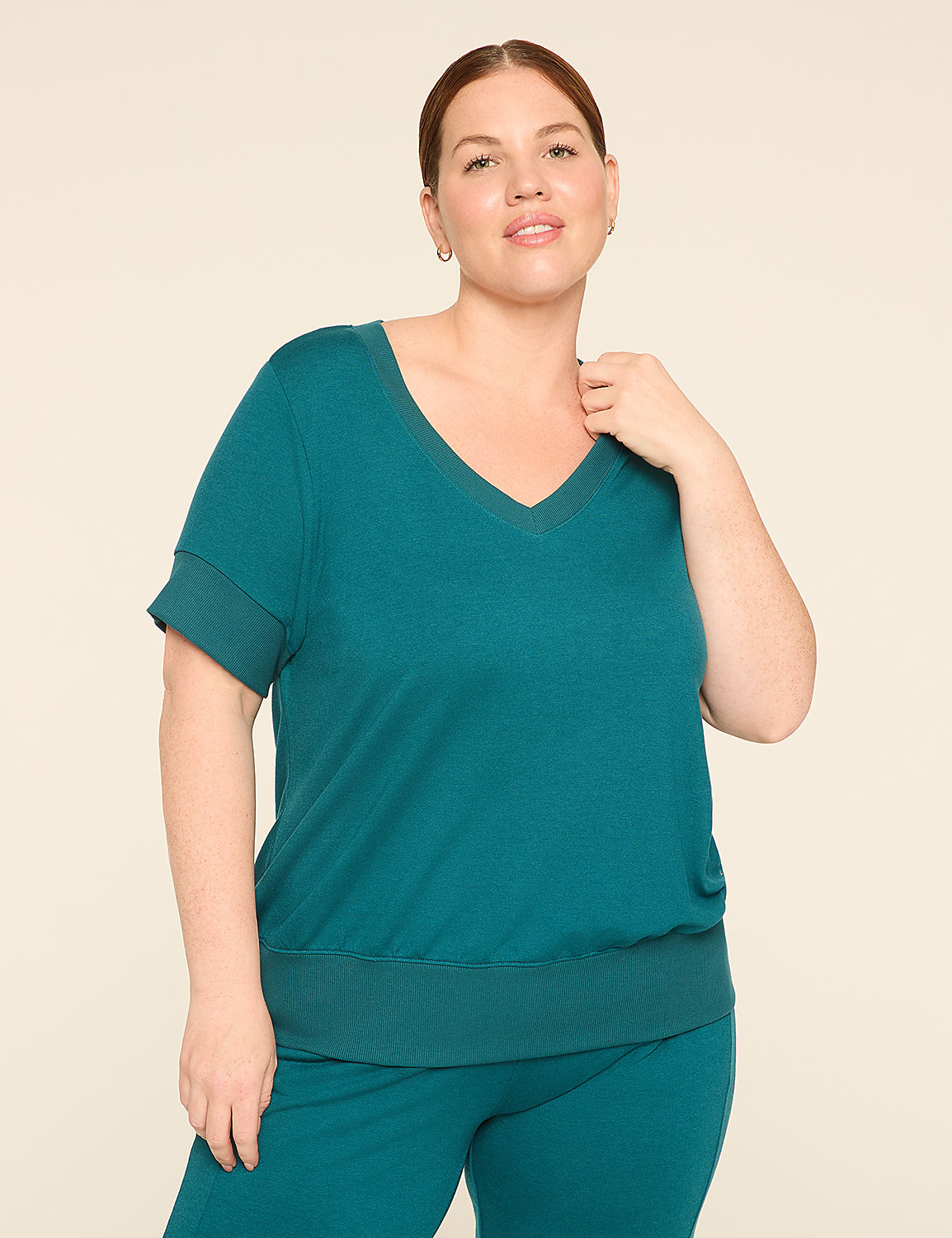 LIVI French Terry Short-Sleeve V-Neck Sweatshirt Product Image 1