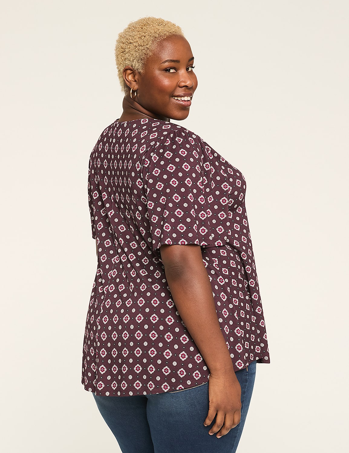 Elbow-Sleeve Shirred-Shoulder Top Product Image 2