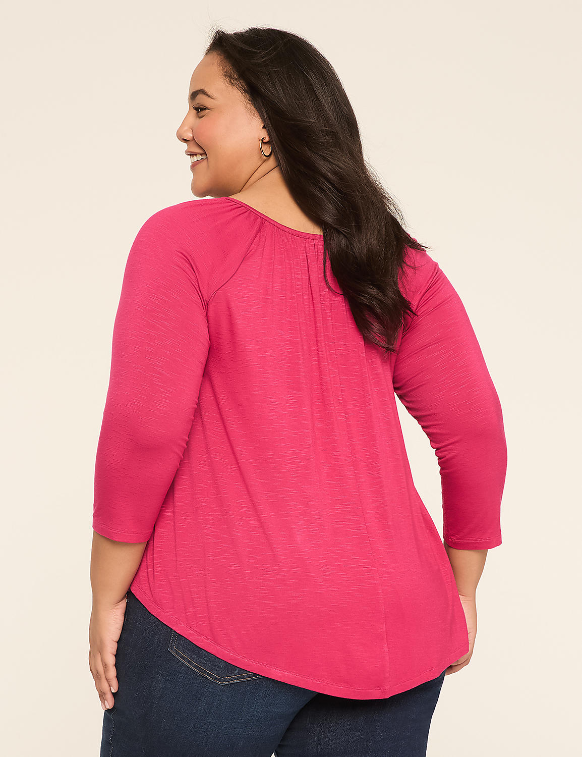 Swing 3/4-Sleeve Notch-Neck Top Product Image 2