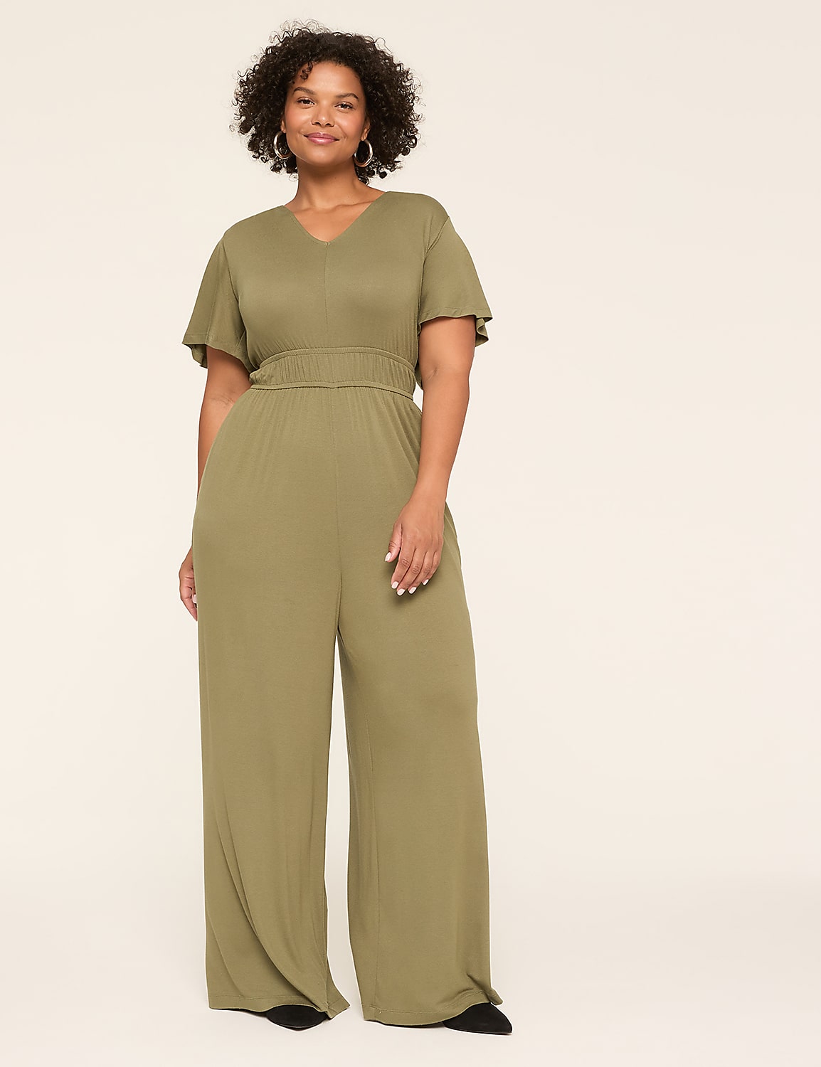 Flutter-Sleeve Smocked-Waist Jumpsuit Product Image 1