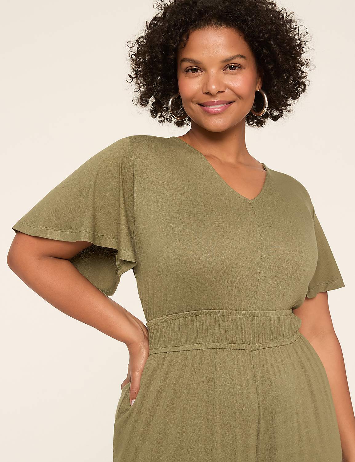 Flutter-Sleeve Smocked-Waist Jumpsuit Product Image 3