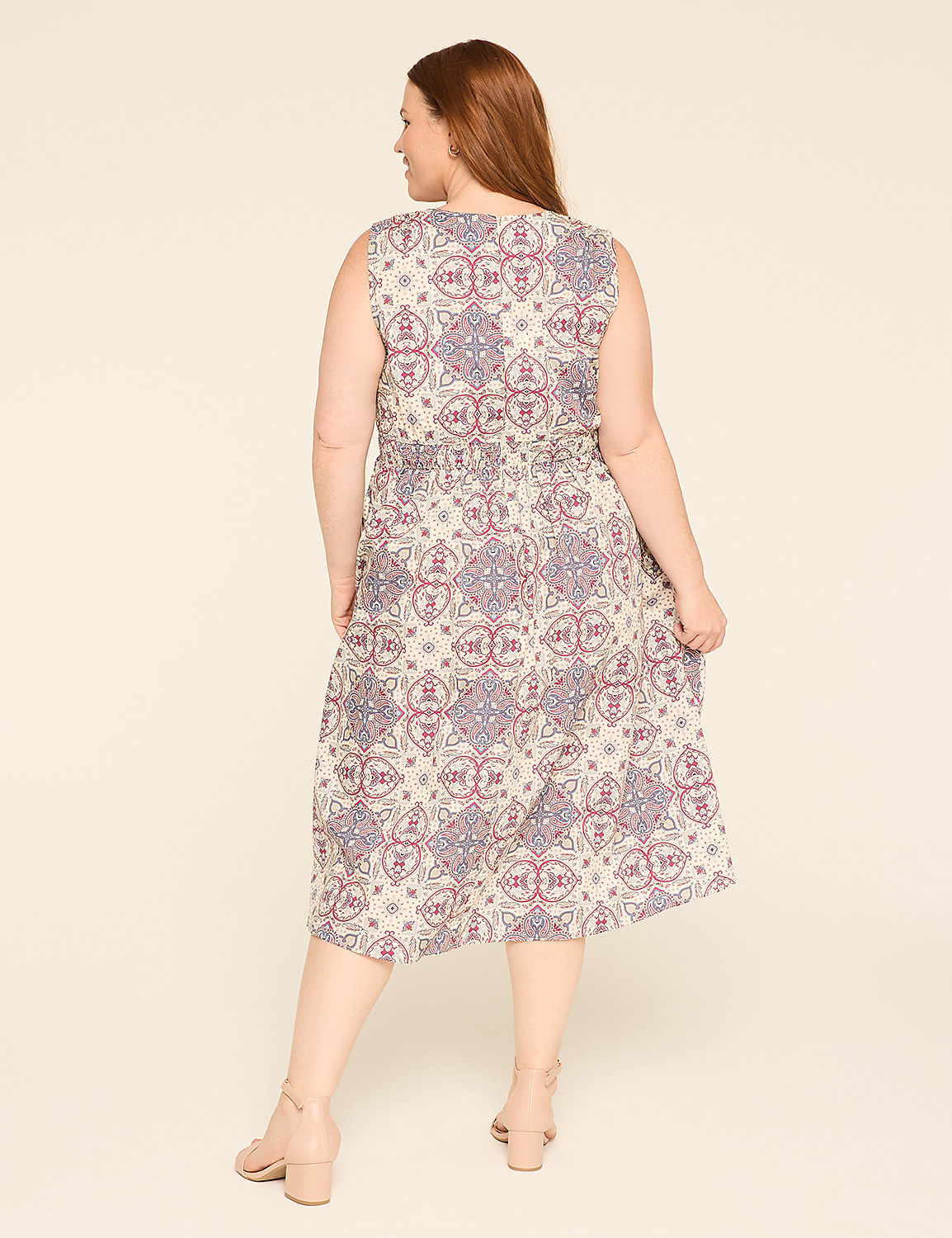 Shirred-Shoulder Smocked-Waist Midi Dress Product Image 2