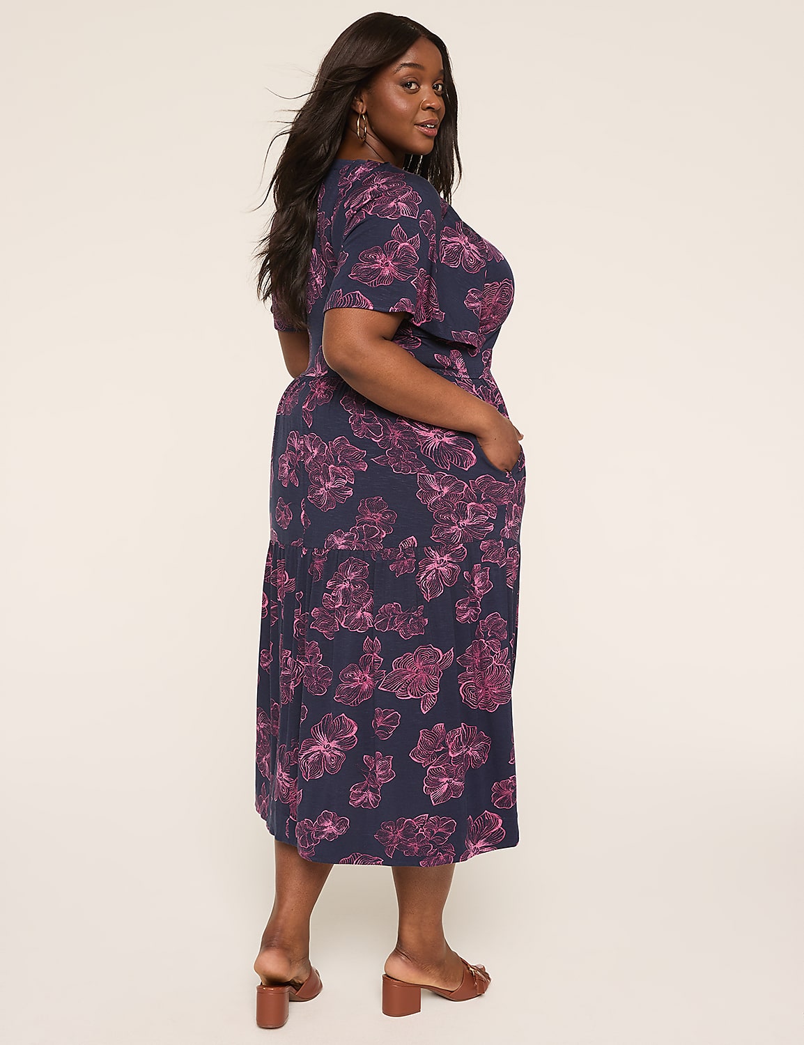 Flutter-Sleeve V-Neck Midi Dress Product Image 2