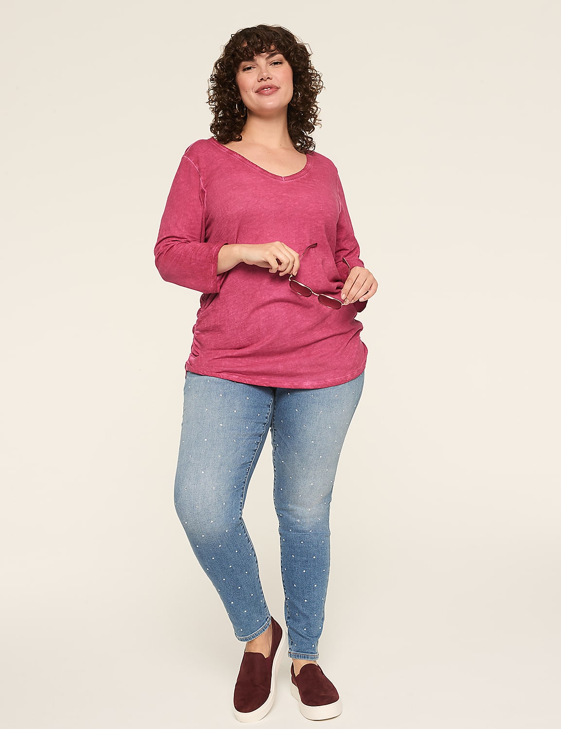3/4-Sleeve V-Neck Side-Ruched Top Product Image 3