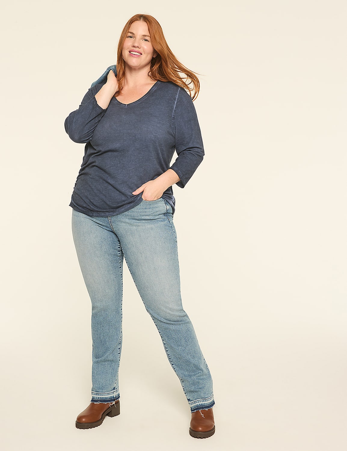 3/4-Sleeve V-Neck Side-Ruched Top Product Image 3