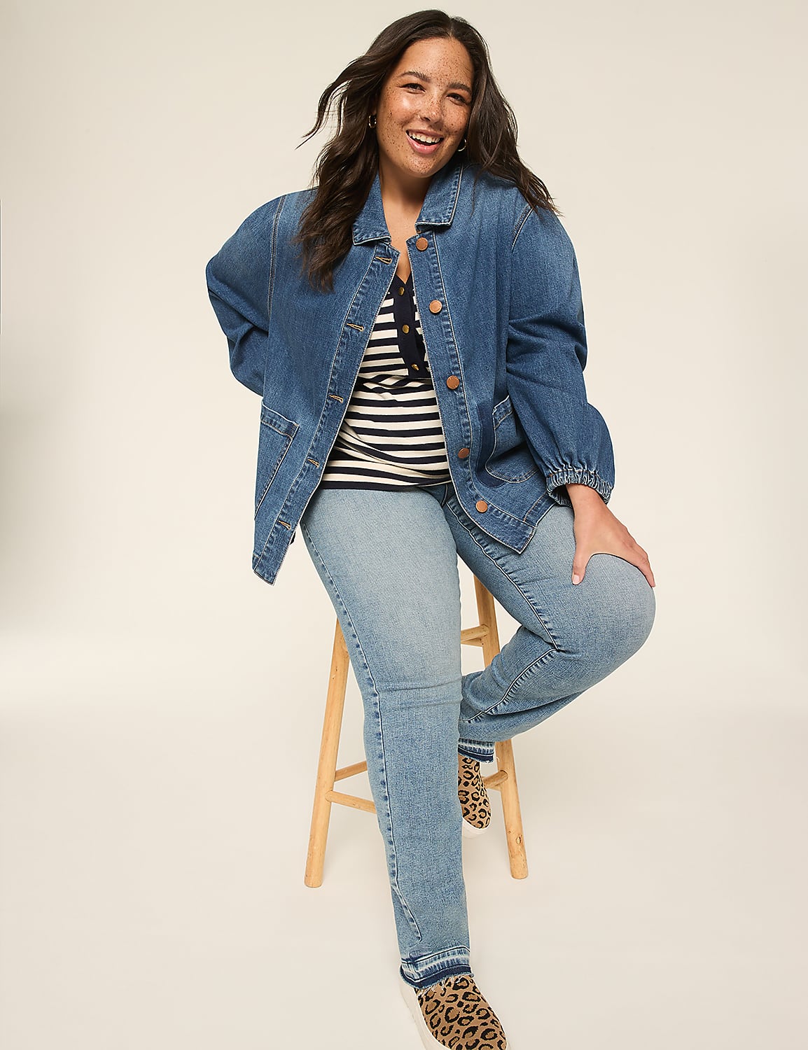 Blouson-Sleeve Denim Jacket Product Image 3