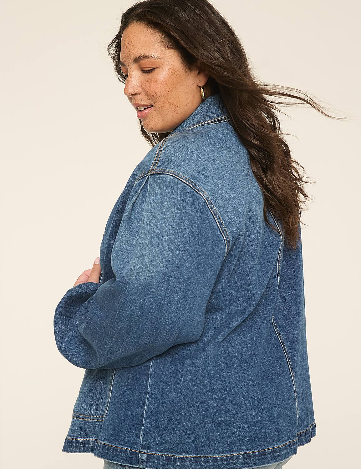 Blouson-Sleeve Denim Jacket Product Image 2