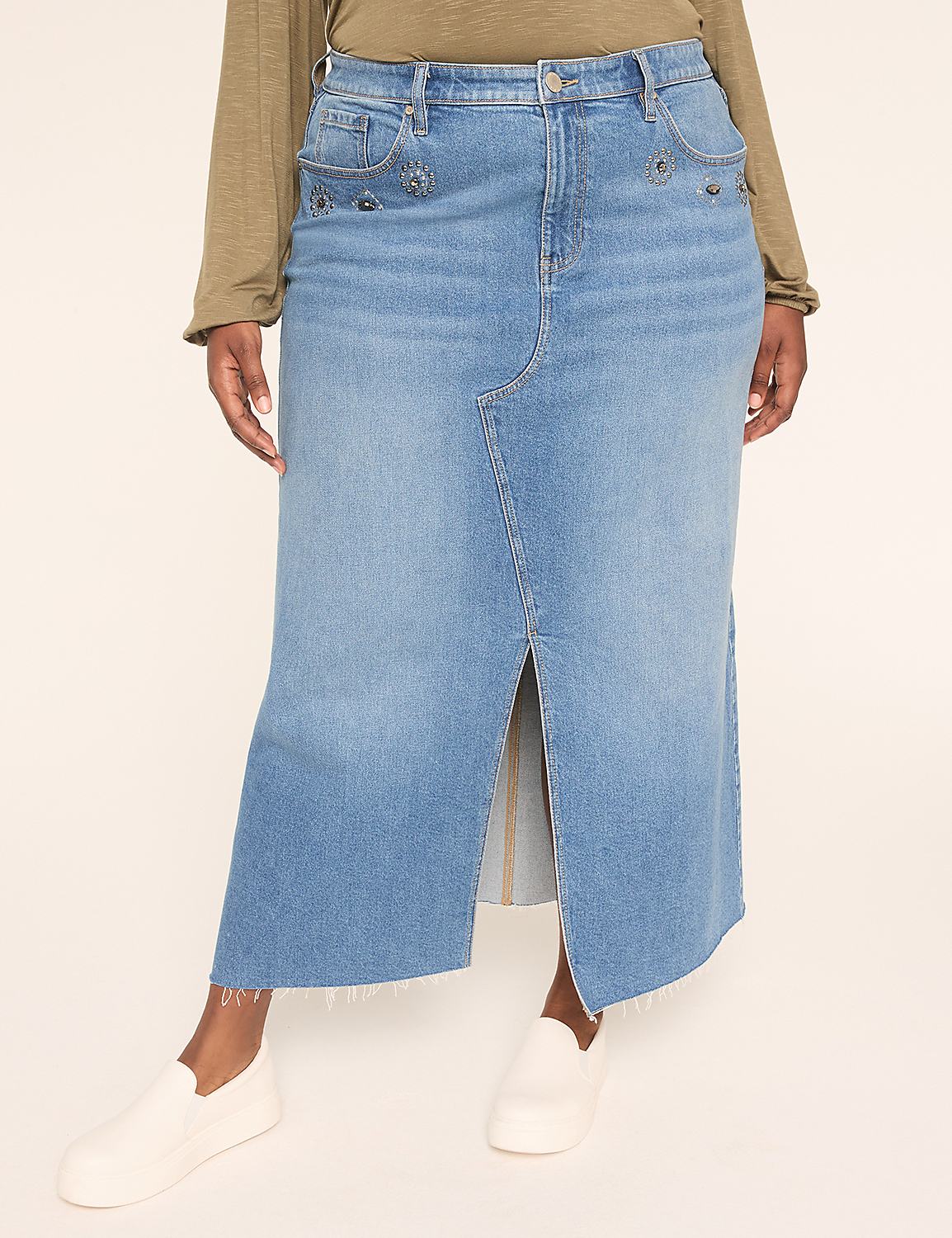 Embellished Denim Maxi Skirt Product Image 1