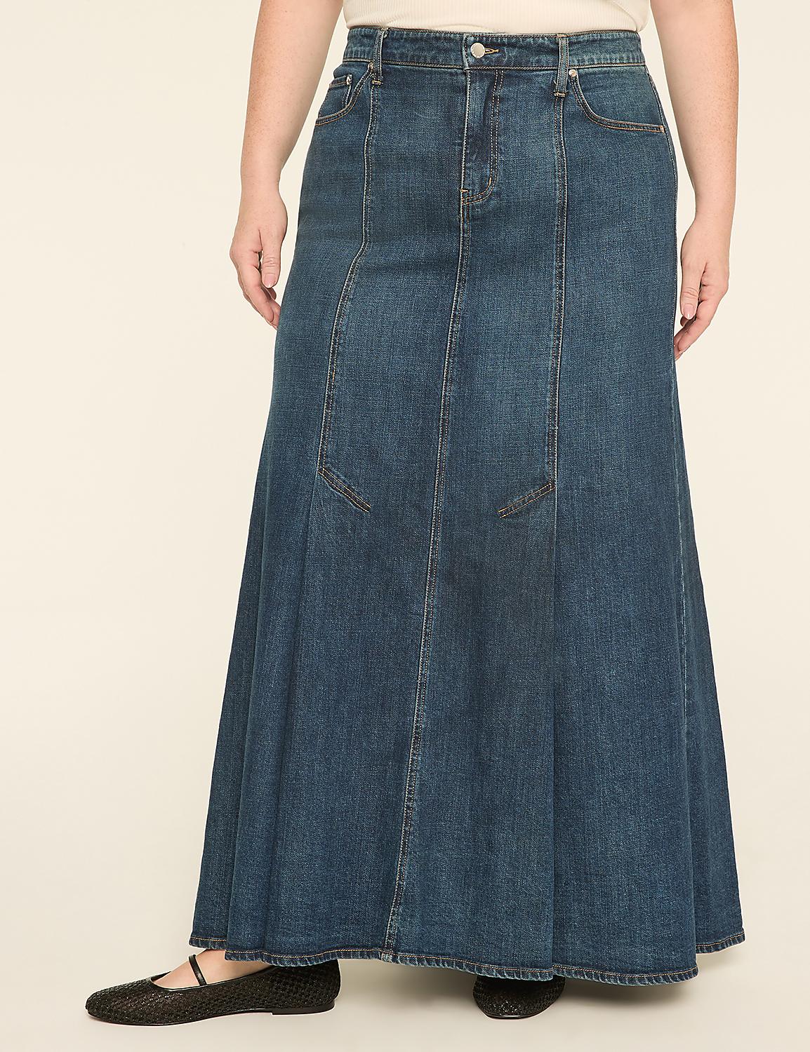 HIGH RISE TULIP HEM DENIM MAXI SKIR | LaneBryant
