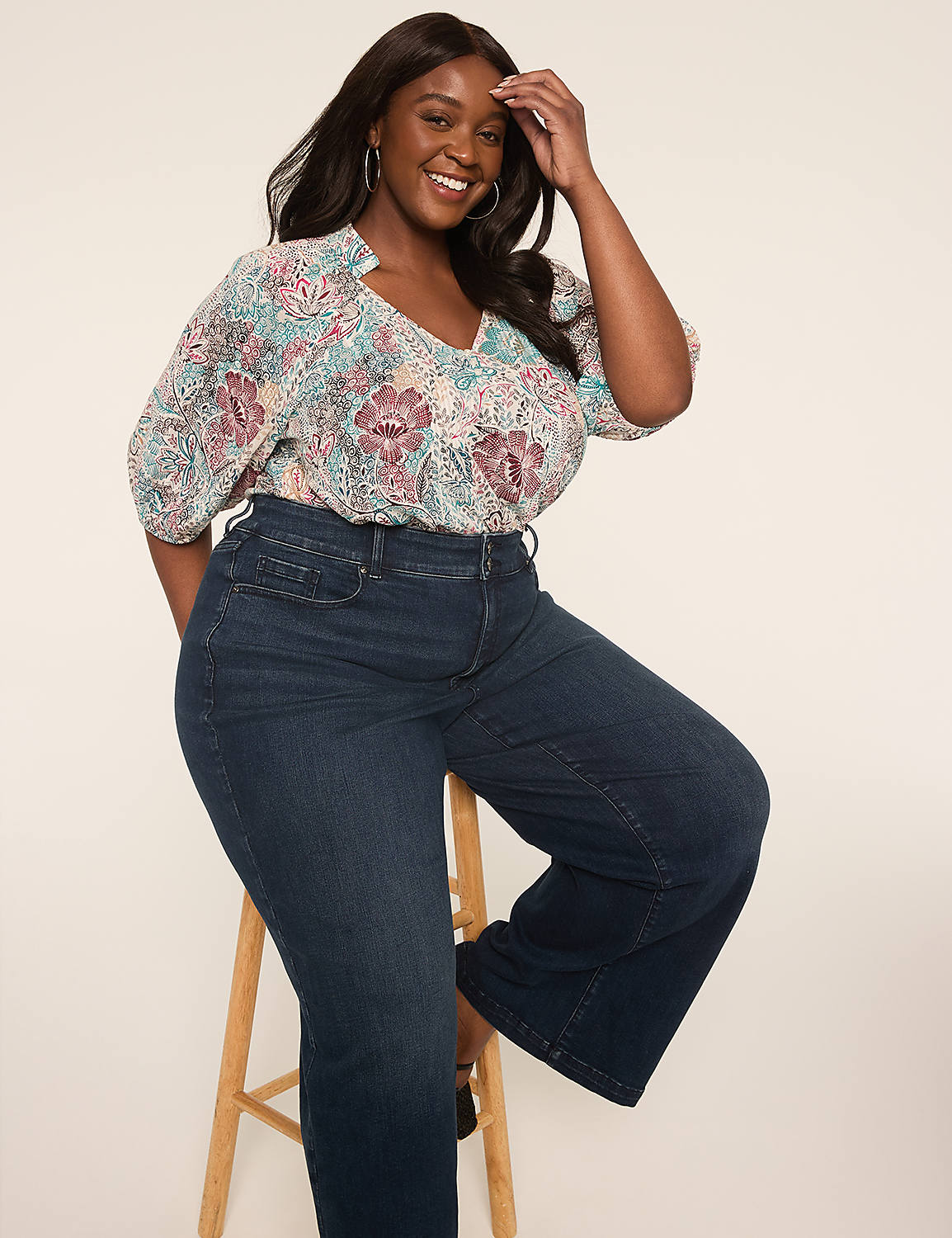 Knit & Woven Elbow-Sleeve Seersucker Top Product Image 3