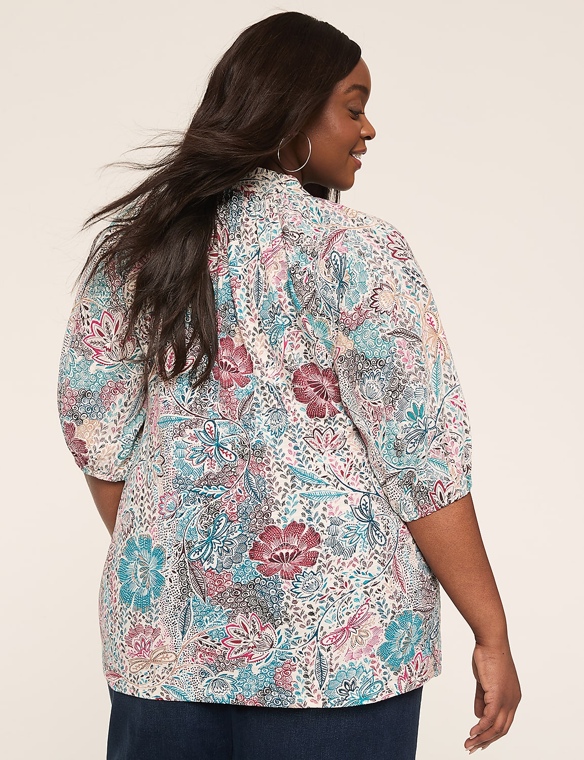 Knit & Woven Elbow-Sleeve Seersucker Top Product Image 2