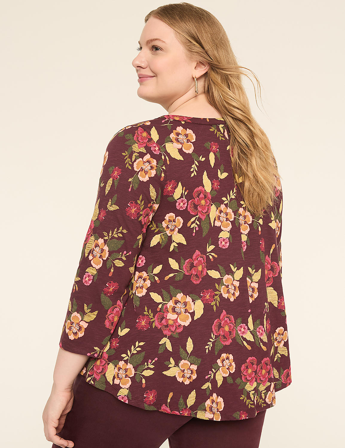 3/4-Sleeve Notch-Neck Top Product Image 2