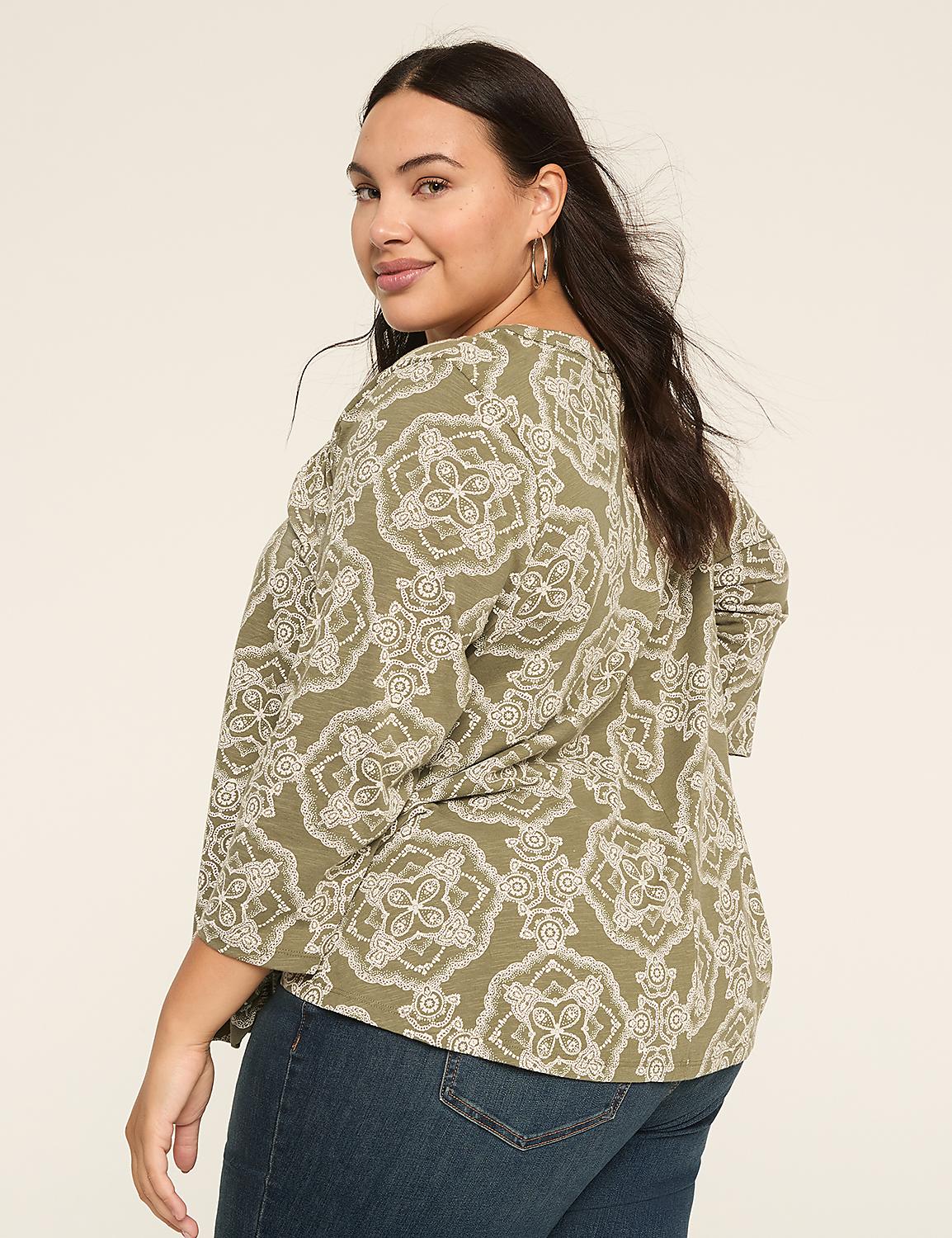 3/4-Sleeve Notch-Neck Top Product Image 2
