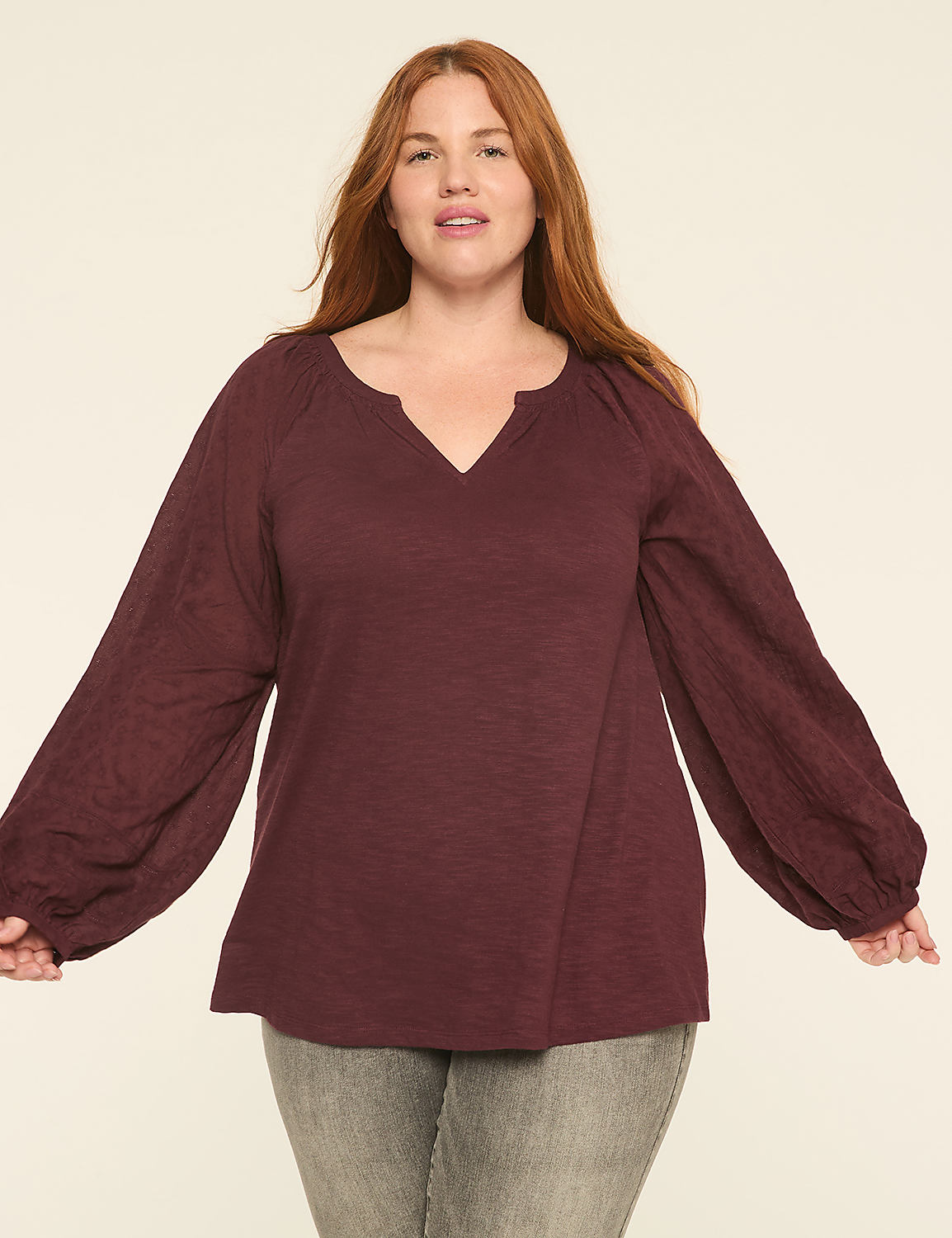 Knit & Woven Jacquard 3/4-Sleeve Top Product Image 1
