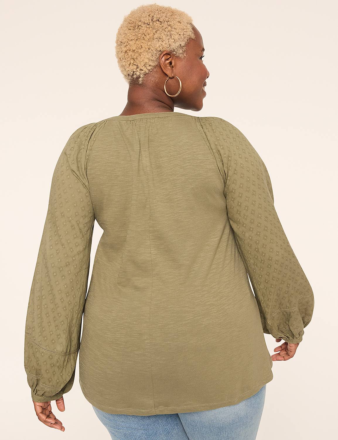 Knit & Woven Jacquard 3/4-Sleeve Top Product Image 2