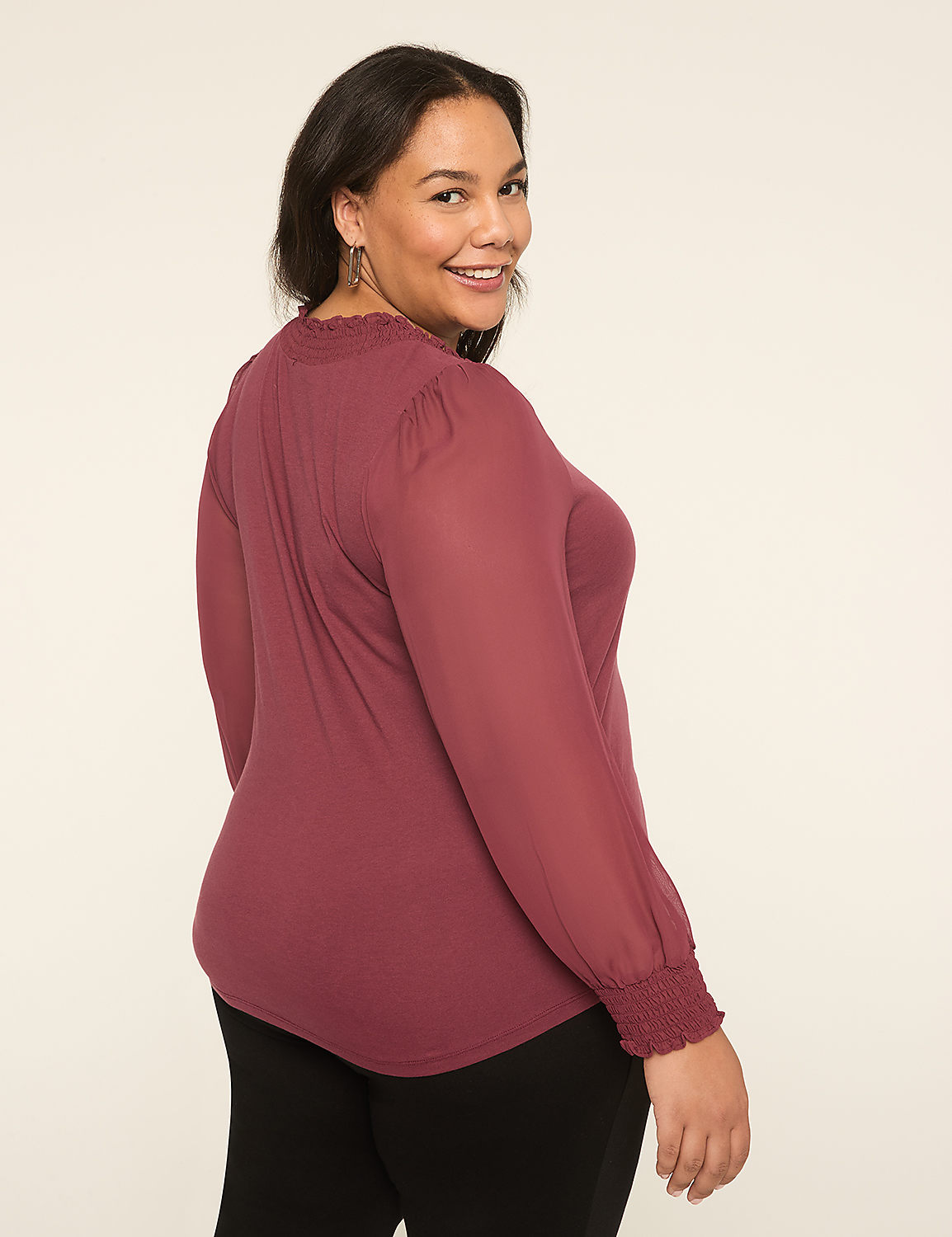 Knit & Woven Smocked V-Neck Top Product Image 2