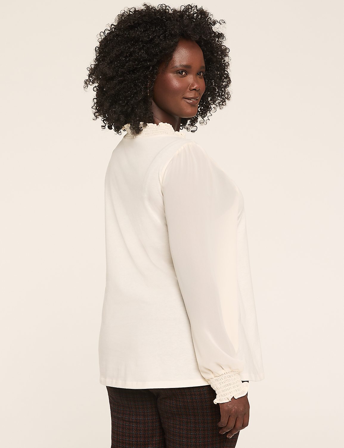 Knit & Woven Smocked V-Neck Top Product Image 2