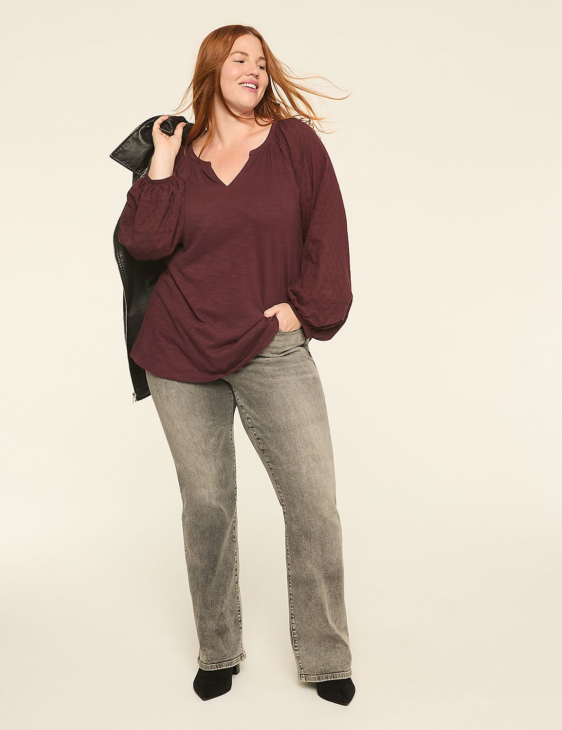 Knit & Woven Jacquard 3/4-Sleeve Top Product Image 3
