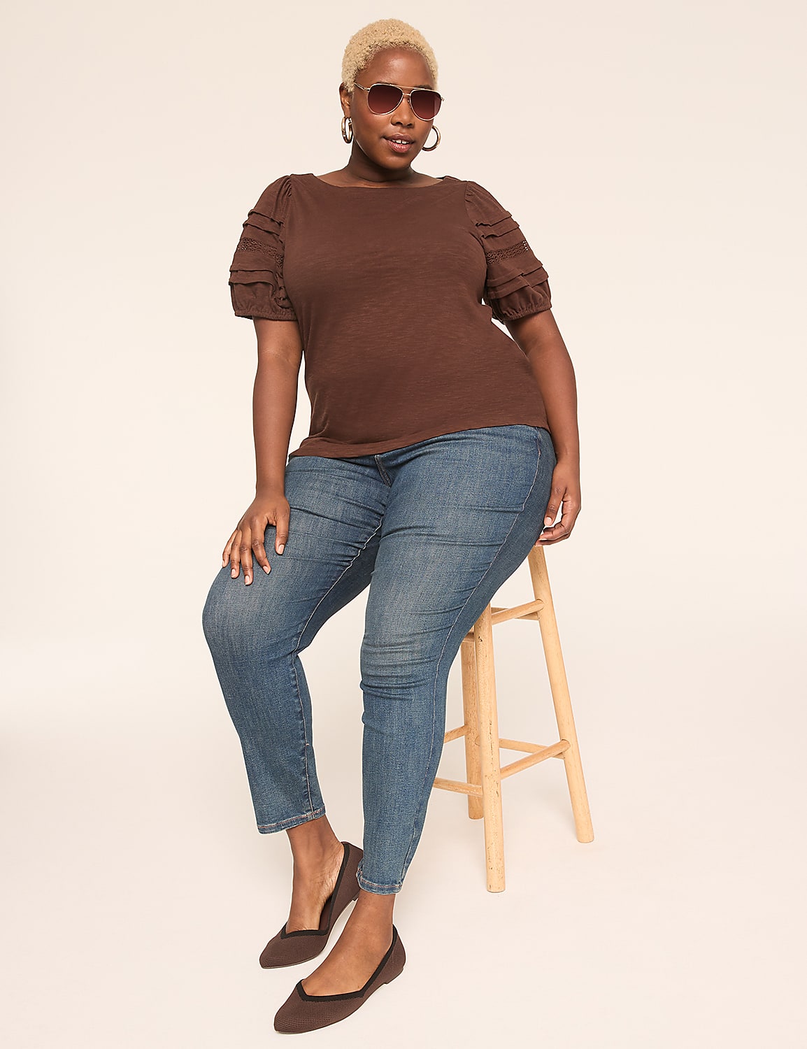 Pintuck-Sleeve Boatneck Top Product Image 3