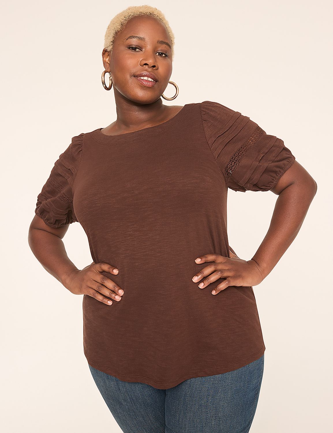 Pintuck-Sleeve Boatneck Top Product Image 1