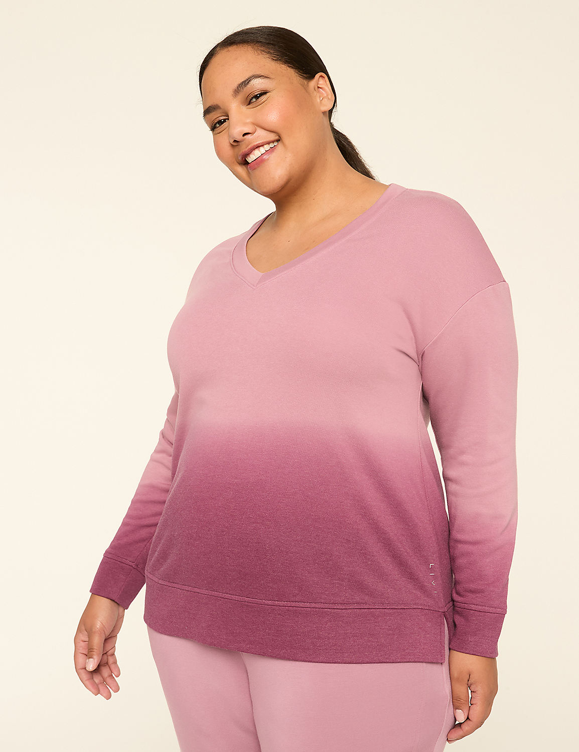 LIVI French Terry V-Neck Dip Dye Sweatshirt Product Image 1