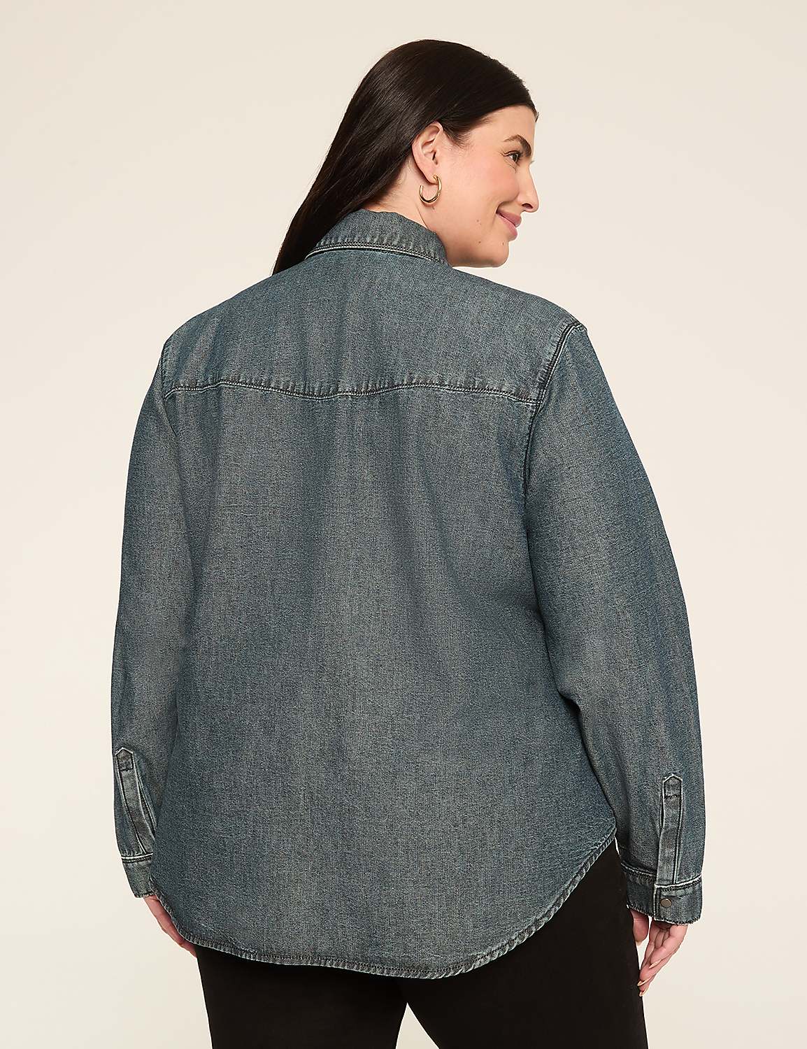 Denim Applique Button-Down Blouse Product Image 2