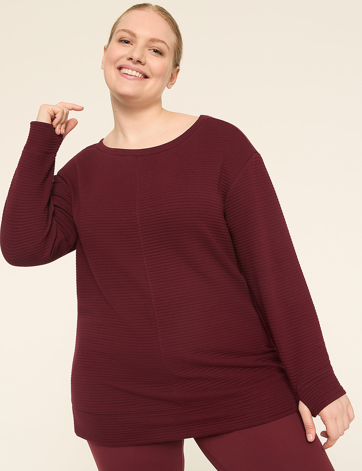 LIVI Long-Sleeve Boatneck Textured Top Product Image 1