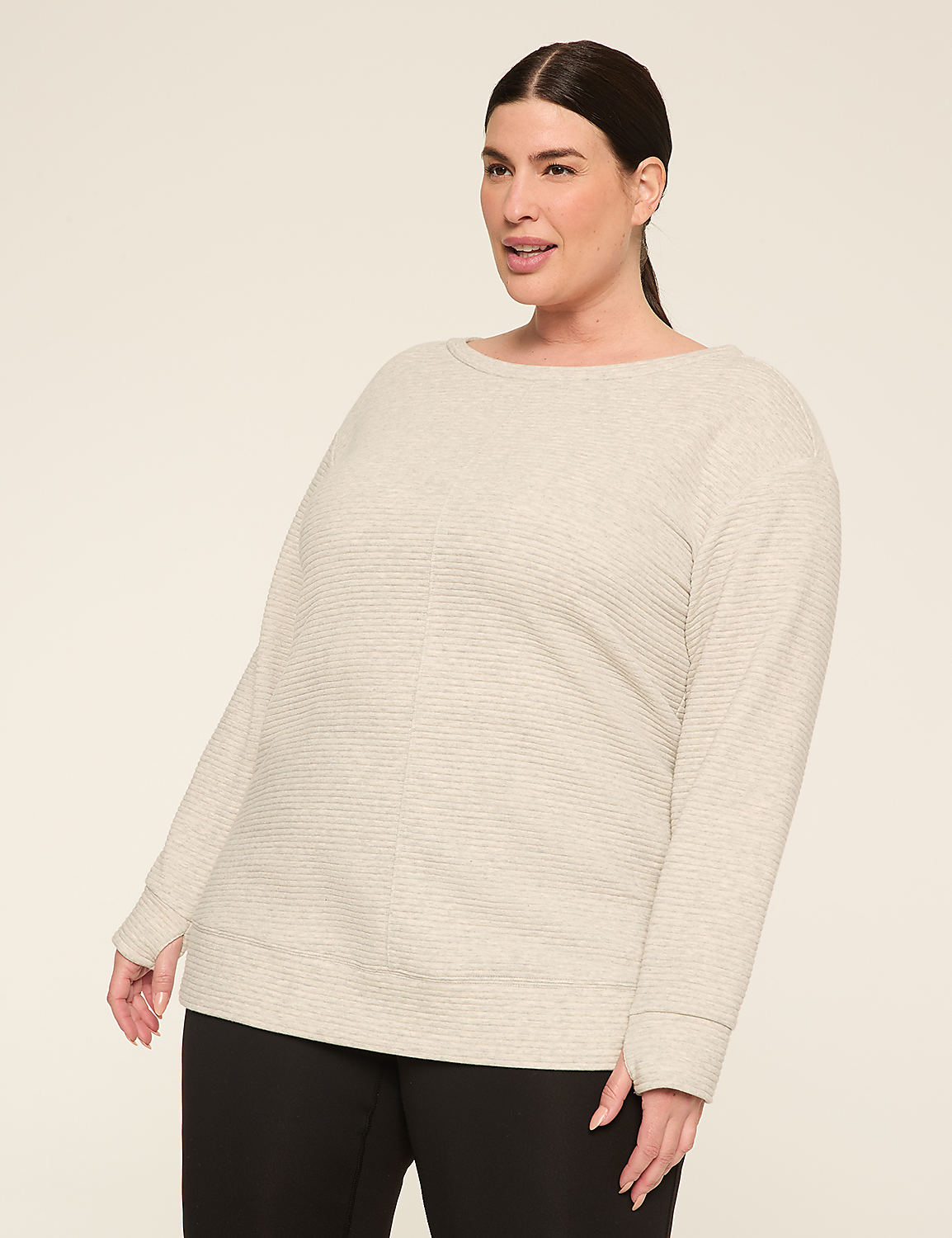 LIVI Long-Sleeve Boatneck Textured Top Product Image 1