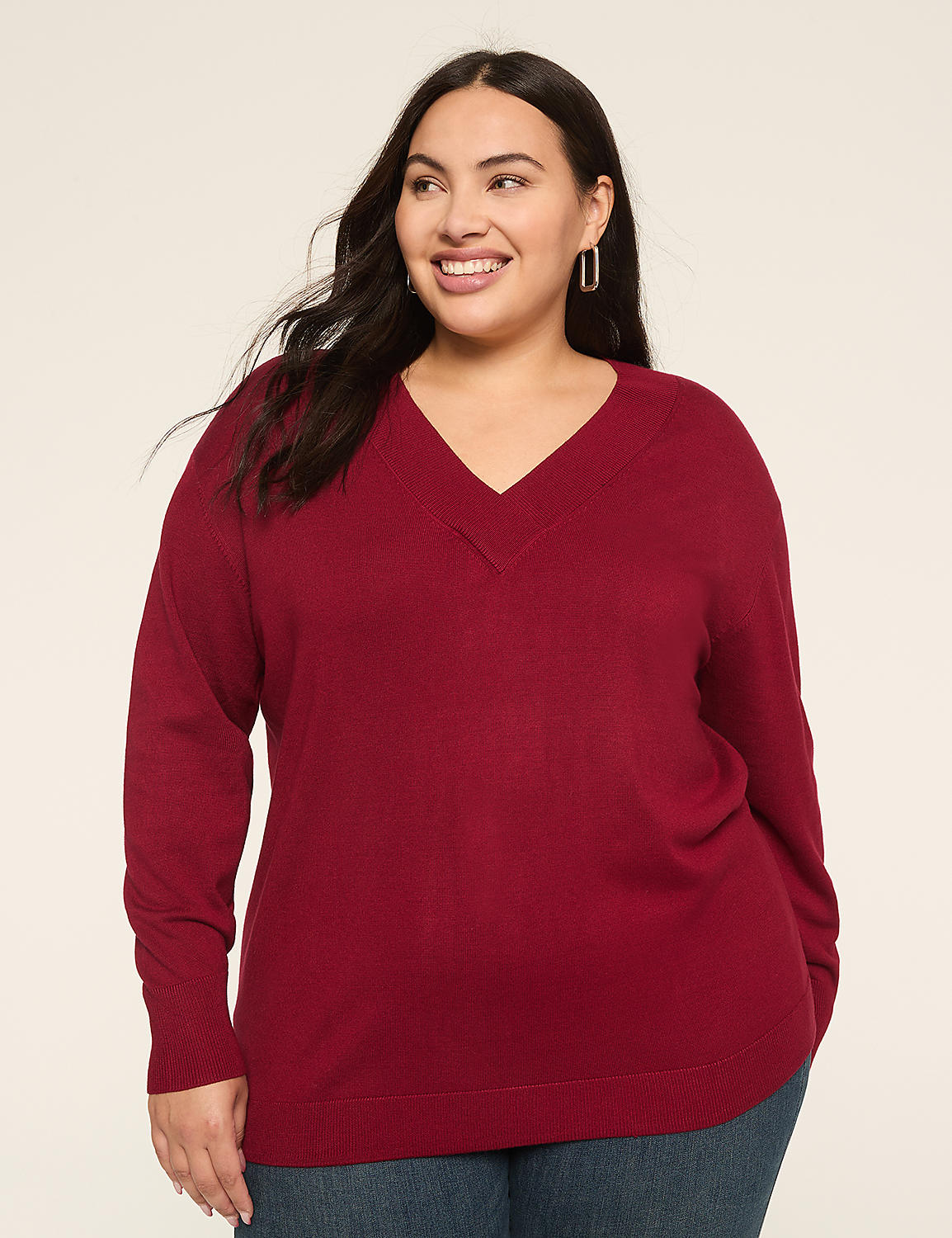 Long-Sleeve V-Neck Sweater Product Image 1