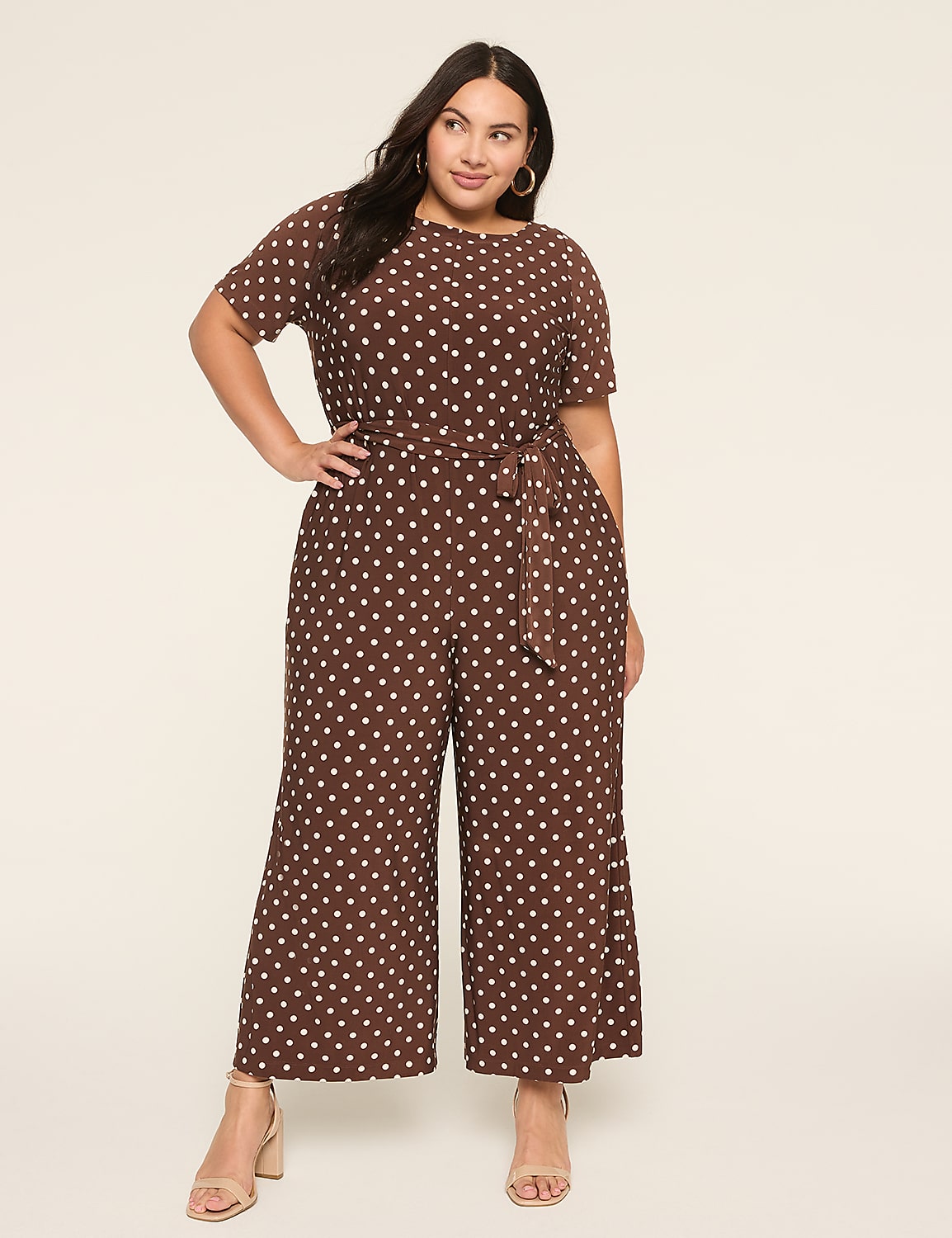 Tie-Waist Wide Leg Jersey Jumpsuit Product Image 1