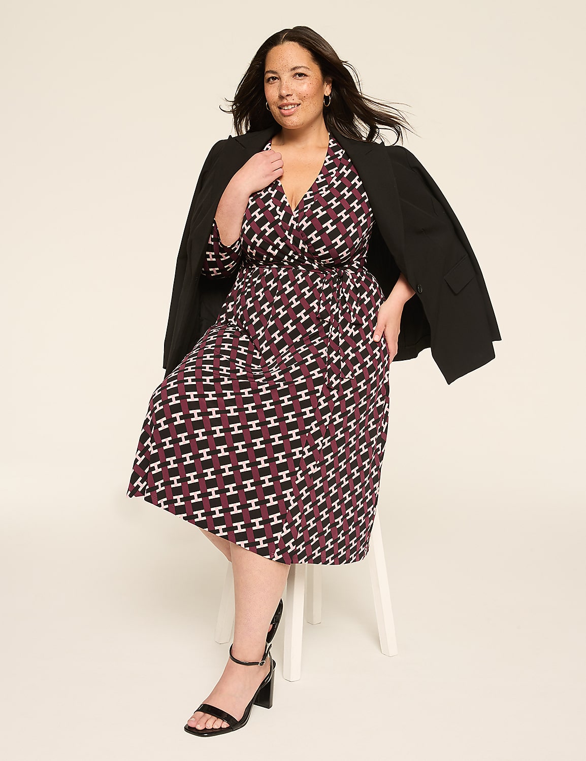 3/4-Sleeve Faux-Wrap Jersey Dress Product Image 1