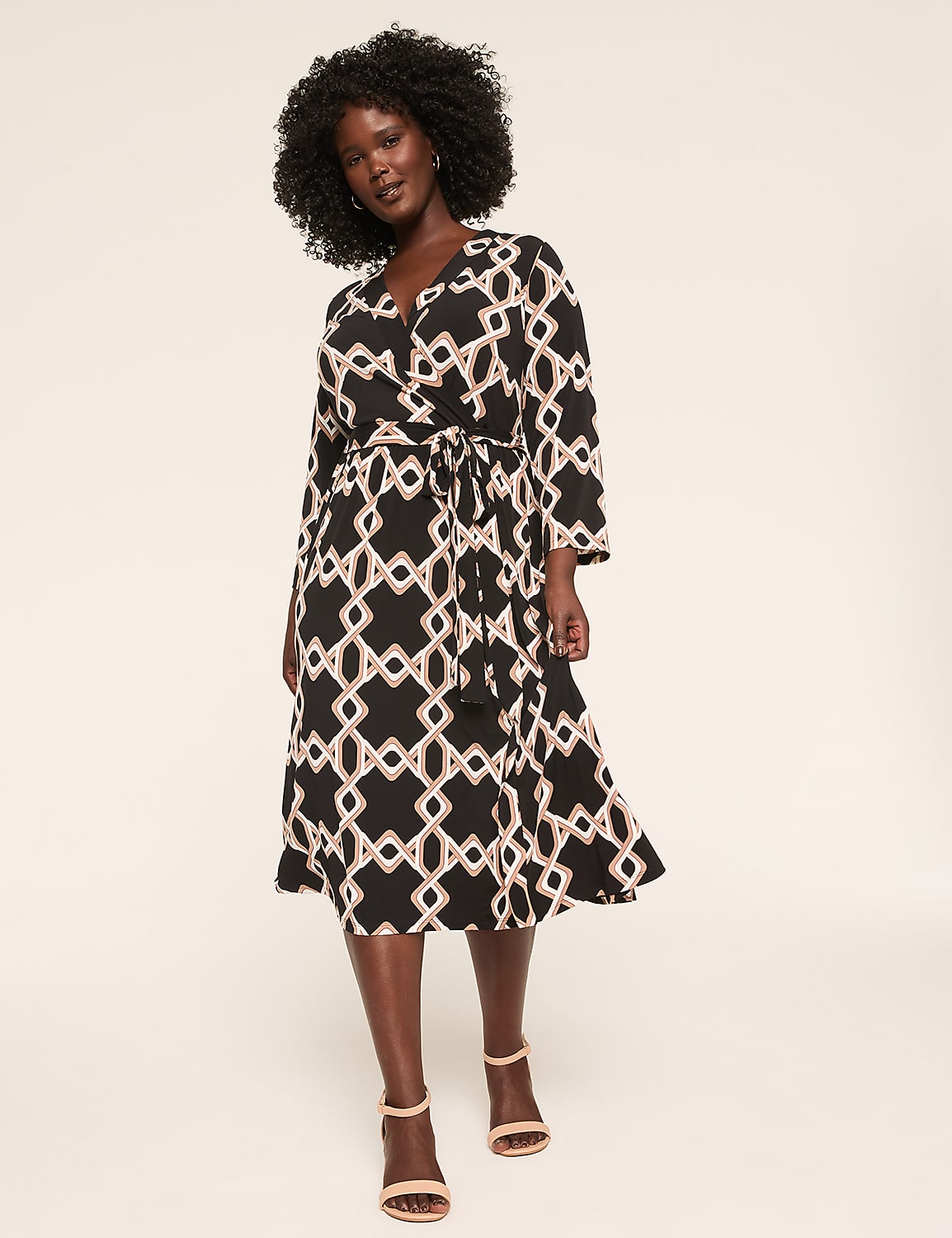 3/4-Sleeve Faux-Wrap Jersey Dress Product Image 1