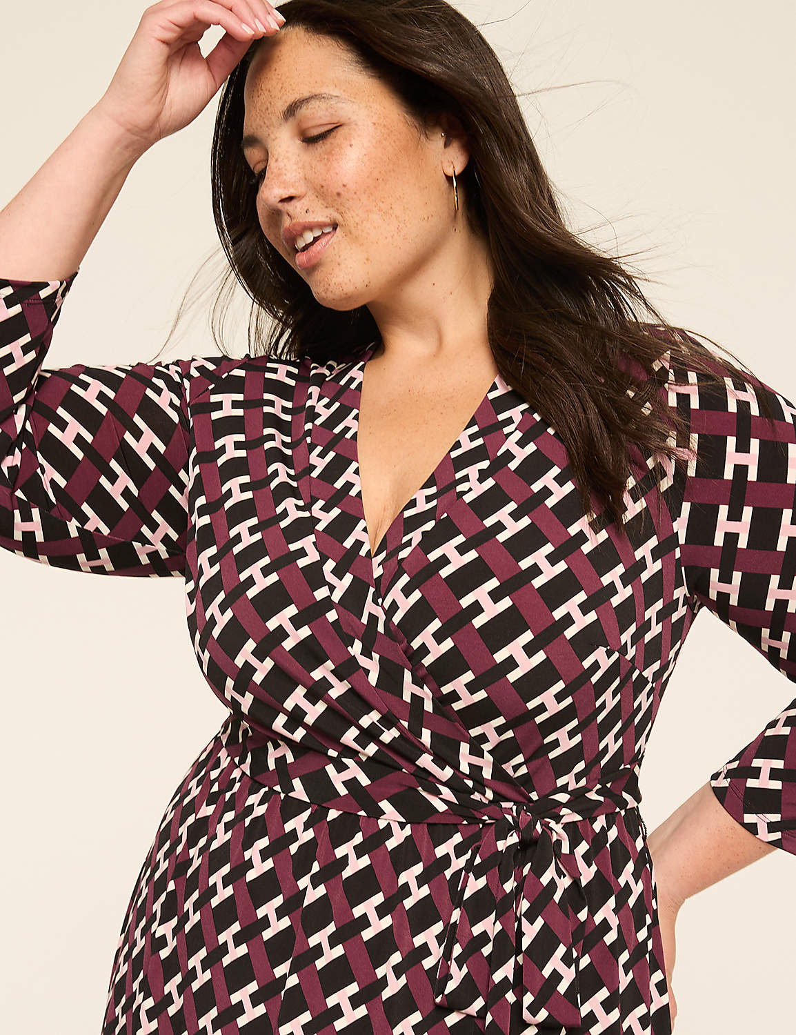 3/4-Sleeve Faux-Wrap Jersey Dress Product Image 3