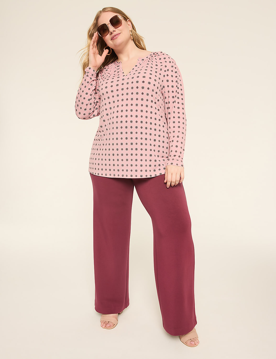 Long-Sleeve Notch-Neck Top Product Image 3