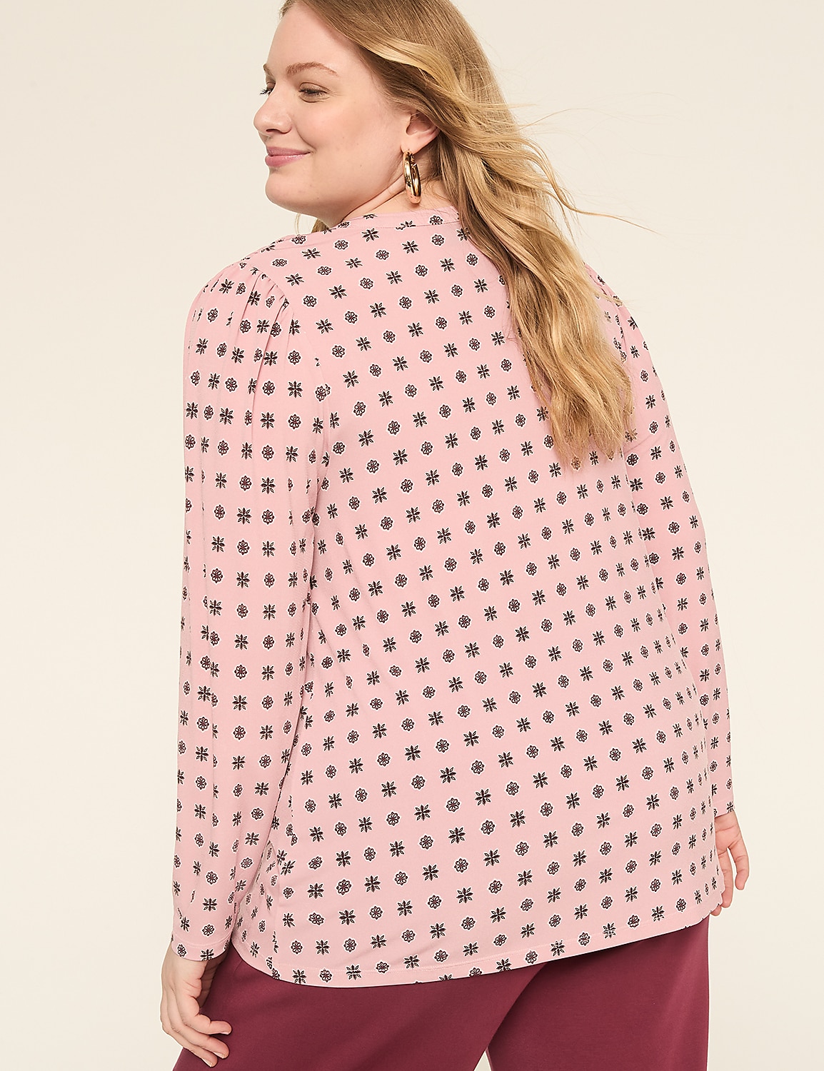 Long-Sleeve Notch-Neck Top Product Image 2