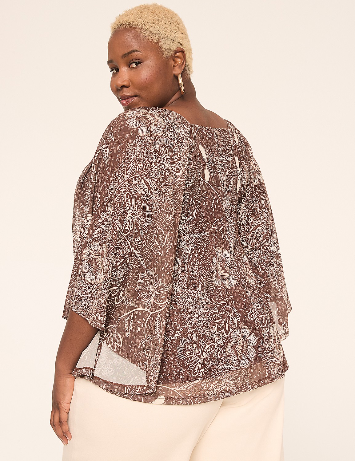 Mesh V-Neck Circle Drama Top Product Image 2