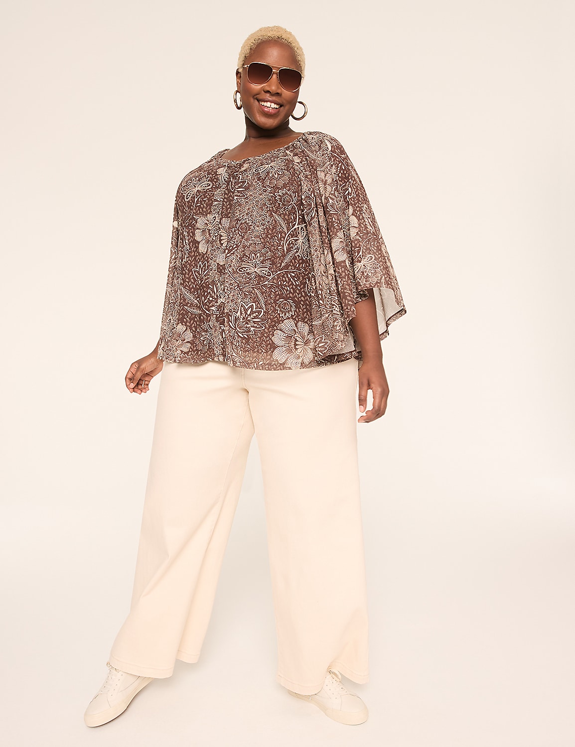 Mesh V-Neck Circle Drama Top Product Image 3