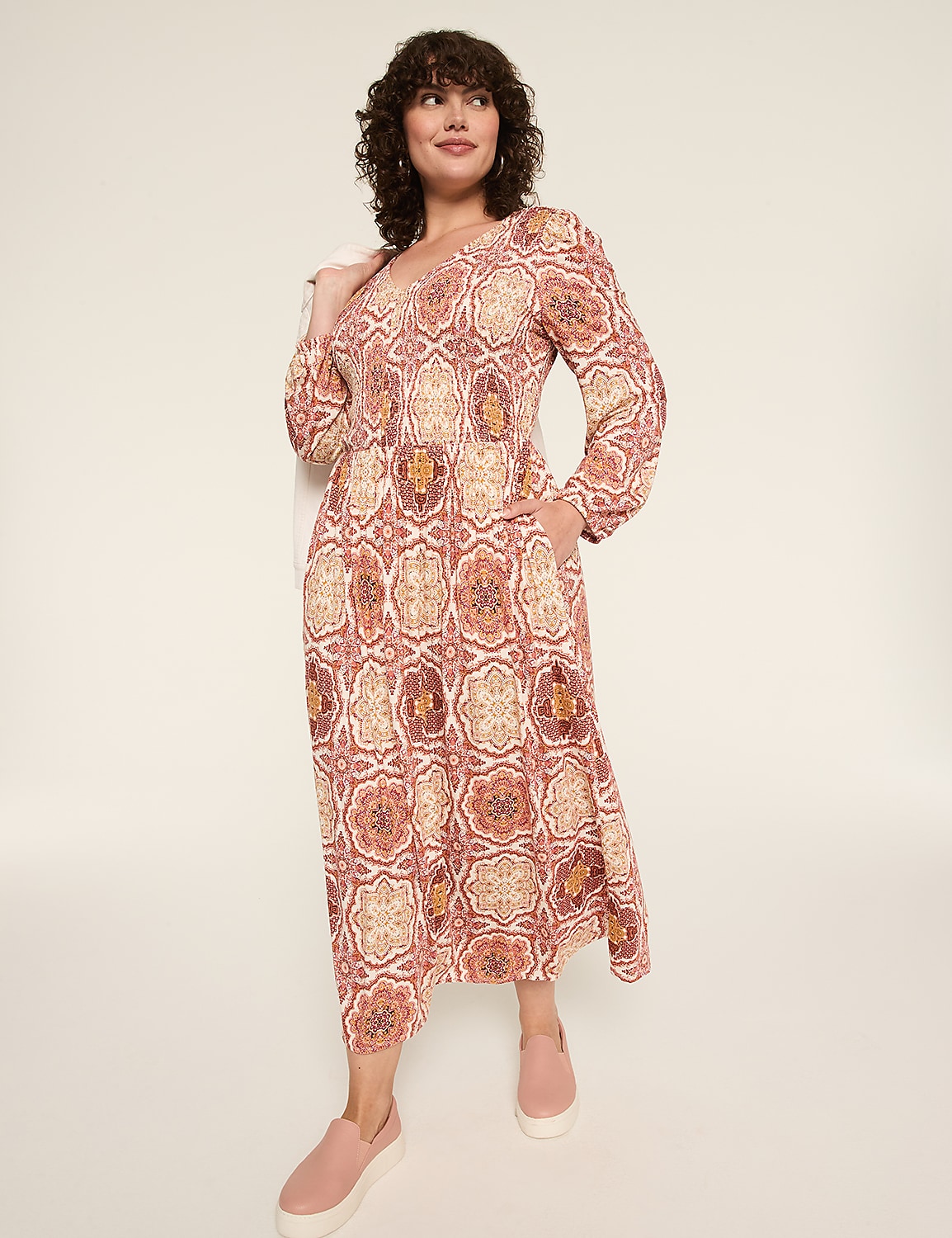V-Neck Smocked-Bodice Maxi Dress Product Image 1