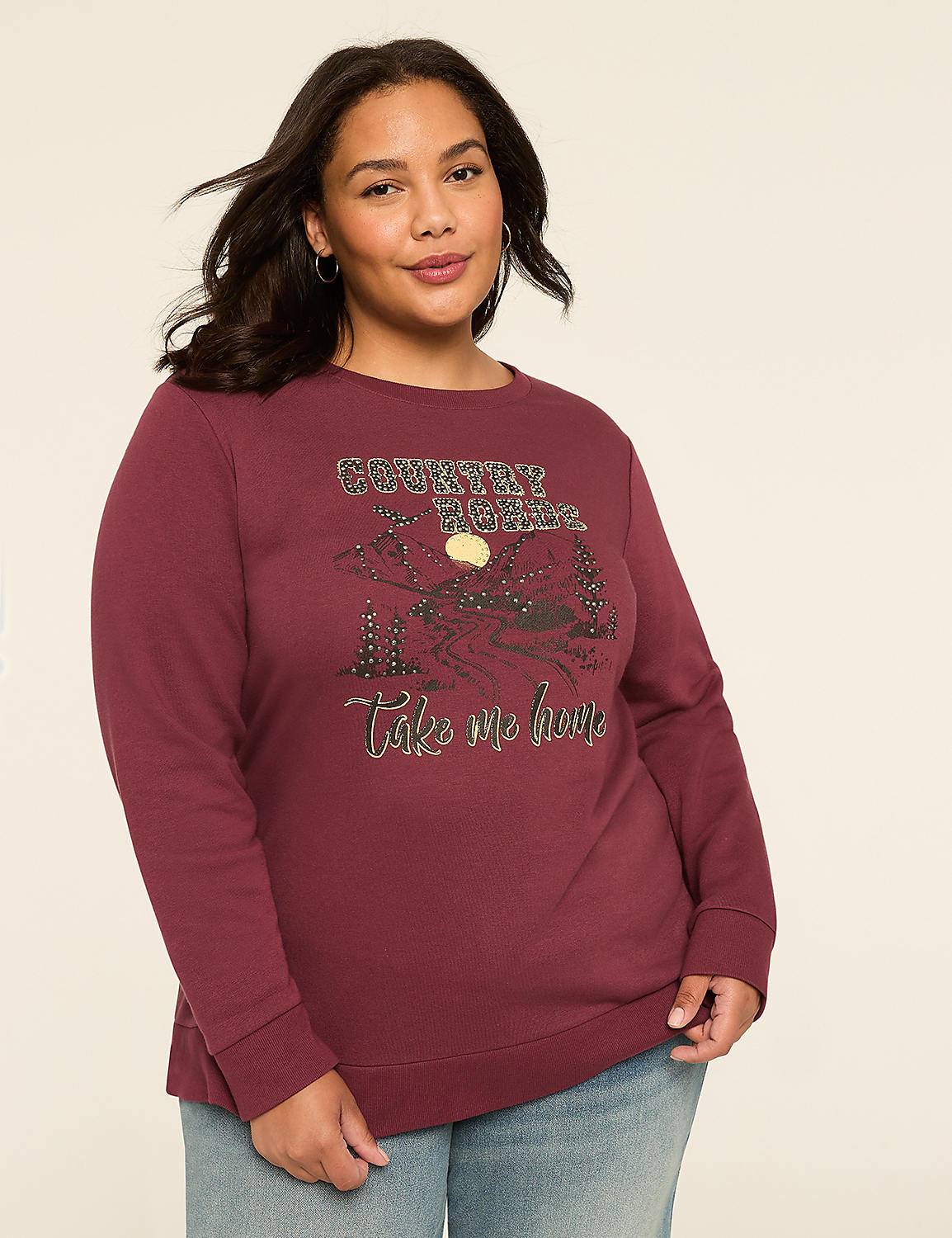Rhinestone Country Roads Graphic Sweatshirt Product Image 1