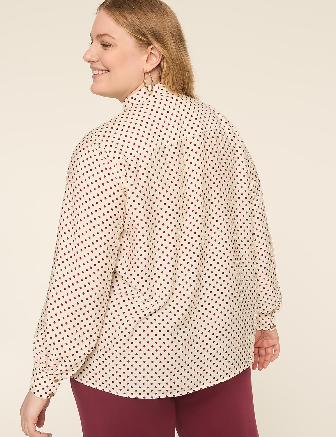 Long-Sleeve Tie-Neck Button-Down Blouse Product Image 2