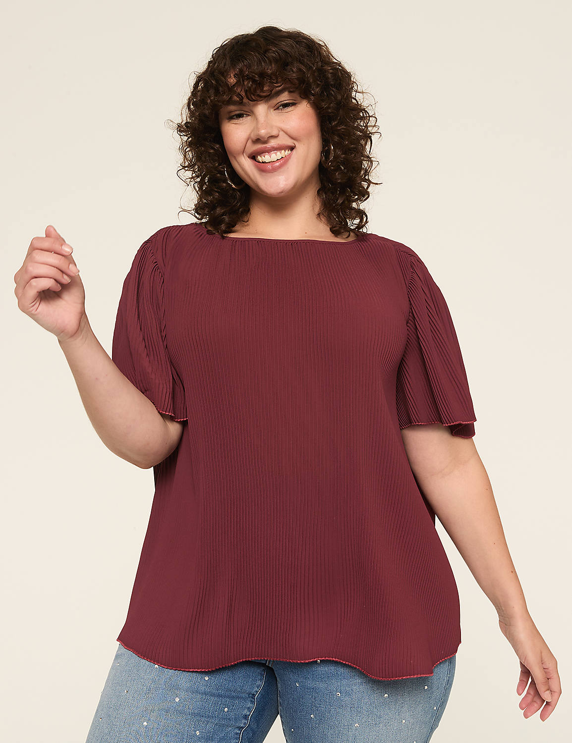 Flutter-Sleeve Pleated Popover Blouse - thumbnail 5