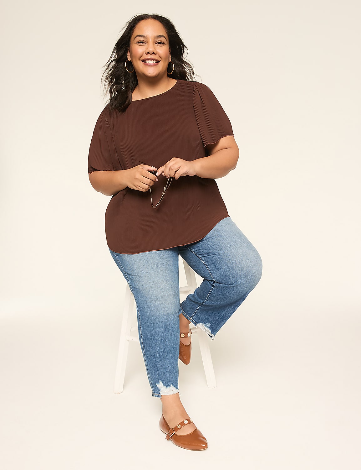 Flutter-Sleeve Pleated Popover Blouse - thumbnail 3
