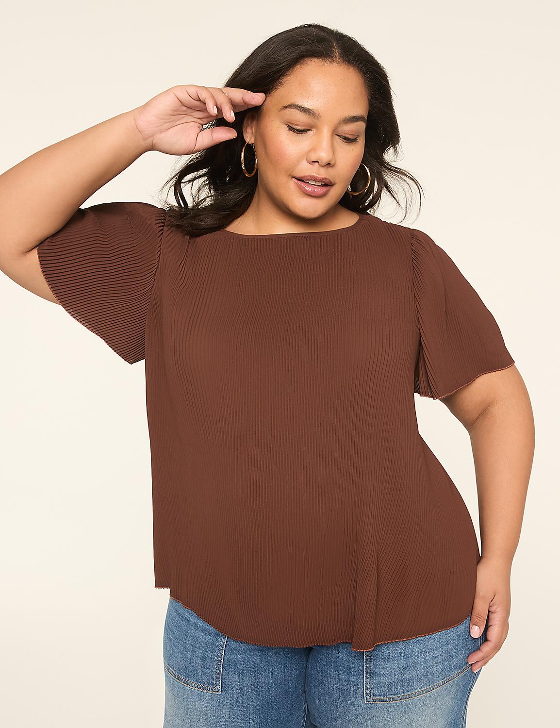 Flutter-Sleeve Pleated Popover Blouse