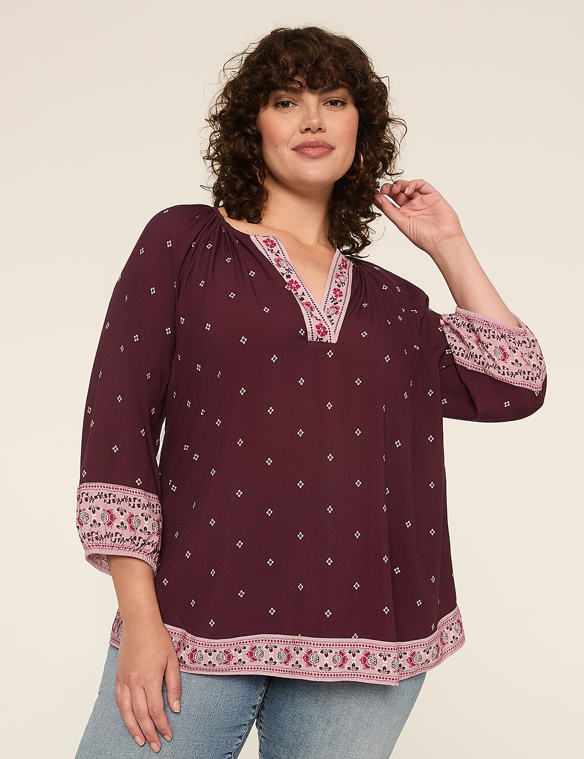 Swing 3/4-Sleeve Popover Blouse Product Image 1
