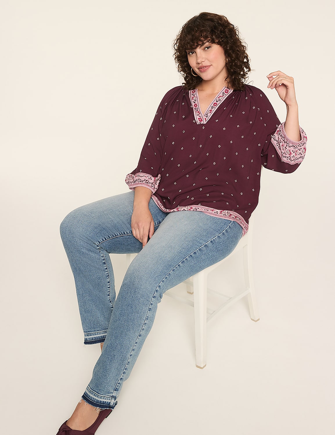 Swing 3/4-Sleeve Popover Blouse Product Image 3