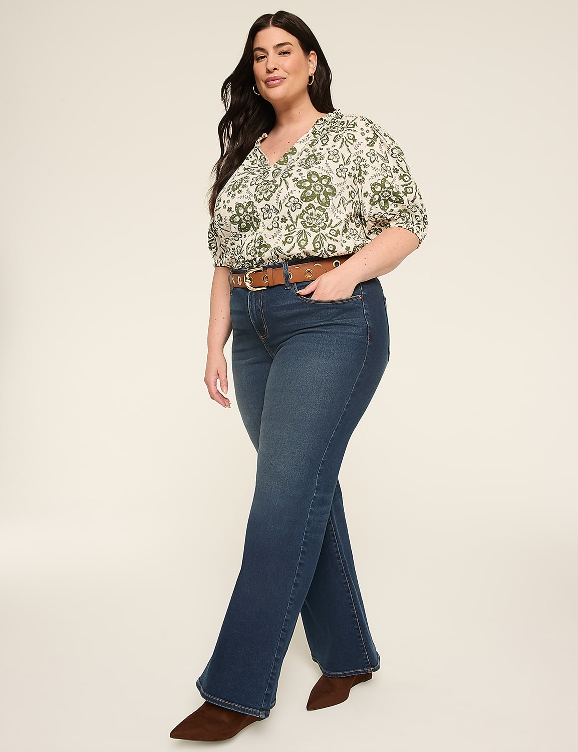 Swing Bubble-Sleeve Button-Front Blouse Product Image 3
