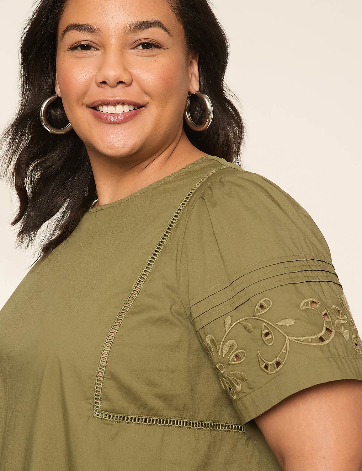 Embroidered Flutter-Sleeve Popover Blouse Product Image 4